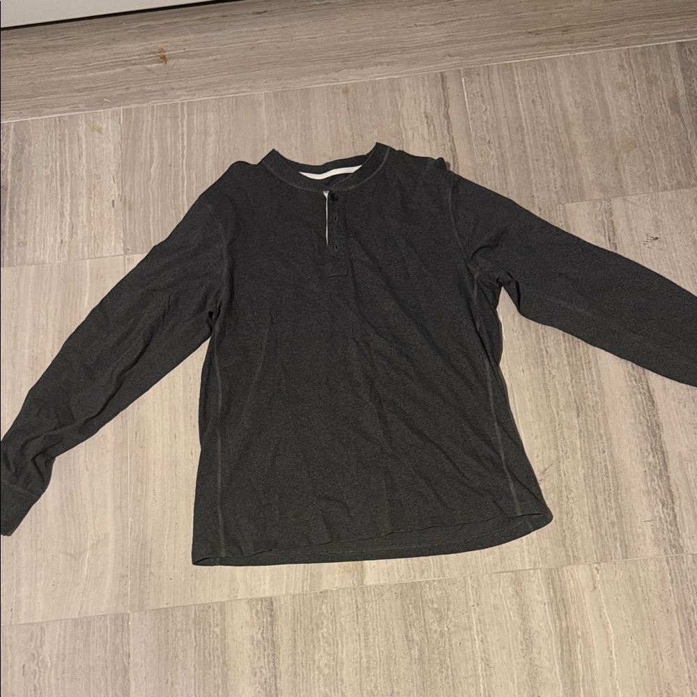 rag & bone Men’s Gray Long Sleeve Henley Shirt Casual Crew Neck
